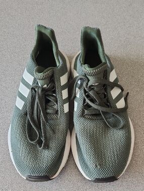 adidas Olive Green Knit Sneakers with White Stripes
